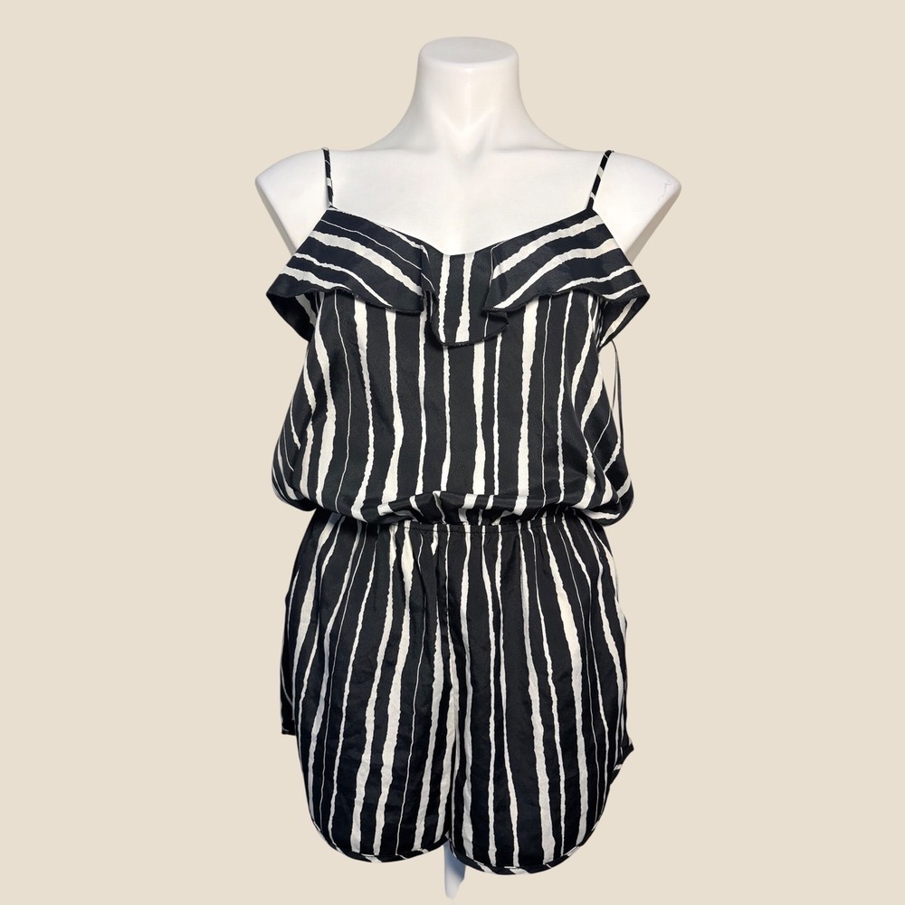 Y2K Foreign Exchange Striped Ruffle Romper Spaghetti Strap Summer Vacation #14